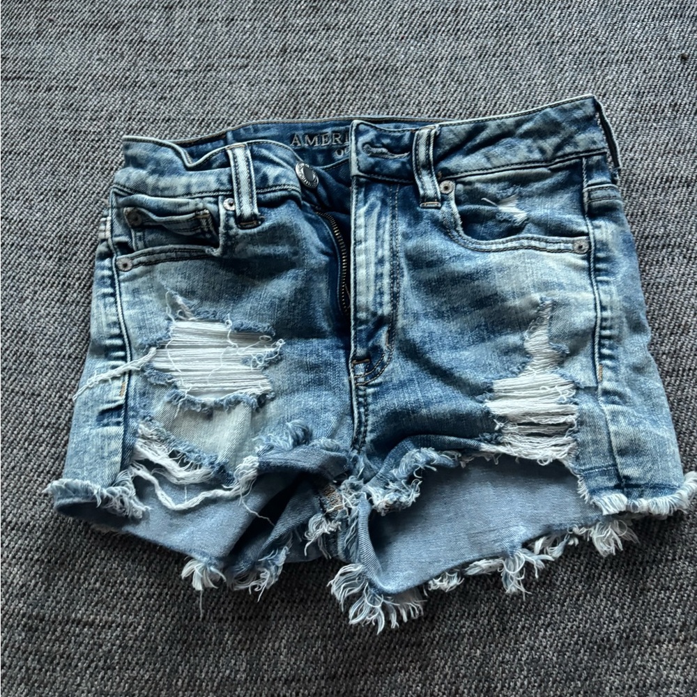 Blue Distressed Denim Shorts